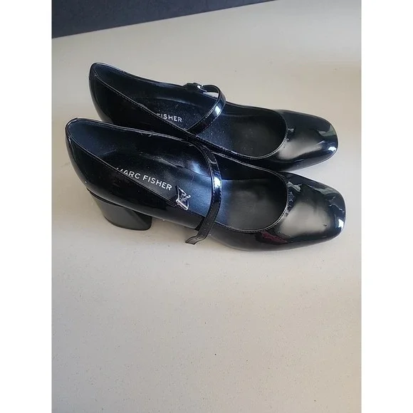 MARC FISHER Palie Mary Jane Block Heels, Faux Black Patent Leather, Women's 6.5 - Picture 2 of 8